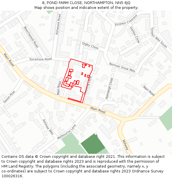 8, POND FARM CLOSE, NORTHAMPTON, NN5 6JQ: Location map and indicative extent of plot