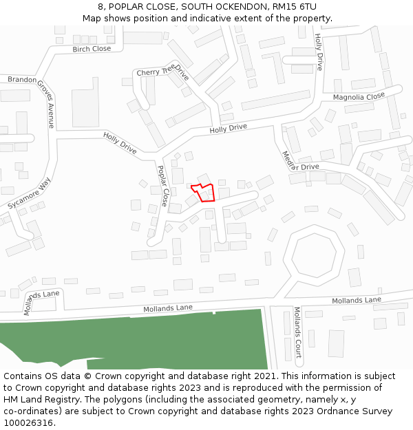 8, POPLAR CLOSE, SOUTH OCKENDON, RM15 6TU: Location map and indicative extent of plot