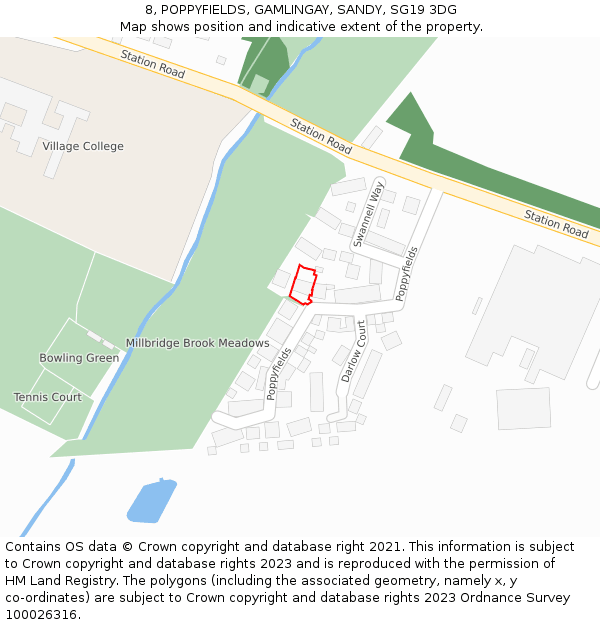 8, POPPYFIELDS, GAMLINGAY, SANDY, SG19 3DG: Location map and indicative extent of plot