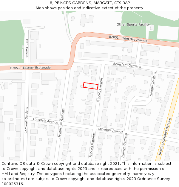 8, PRINCES GARDENS, MARGATE, CT9 3AP: Location map and indicative extent of plot