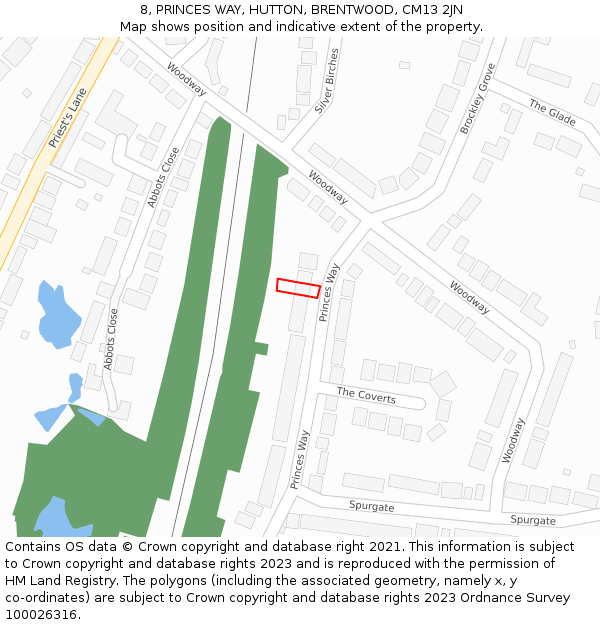 8, PRINCES WAY, HUTTON, BRENTWOOD, CM13 2JN: Location map and indicative extent of plot