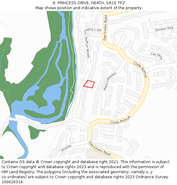 8, PRINCESS DRIVE, NEATH, SA10 7PZ: Location map and indicative extent of plot