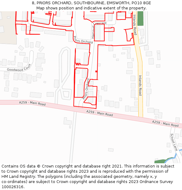 8, PRIORS ORCHARD, SOUTHBOURNE, EMSWORTH, PO10 8GE: Location map and indicative extent of plot