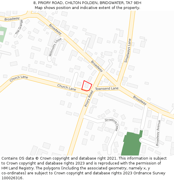 8, PRIORY ROAD, CHILTON POLDEN, BRIDGWATER, TA7 9EH: Location map and indicative extent of plot