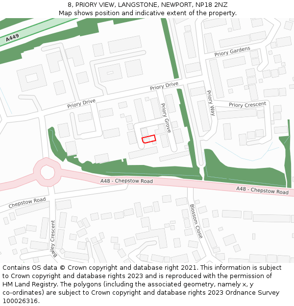 8, PRIORY VIEW, LANGSTONE, NEWPORT, NP18 2NZ: Location map and indicative extent of plot