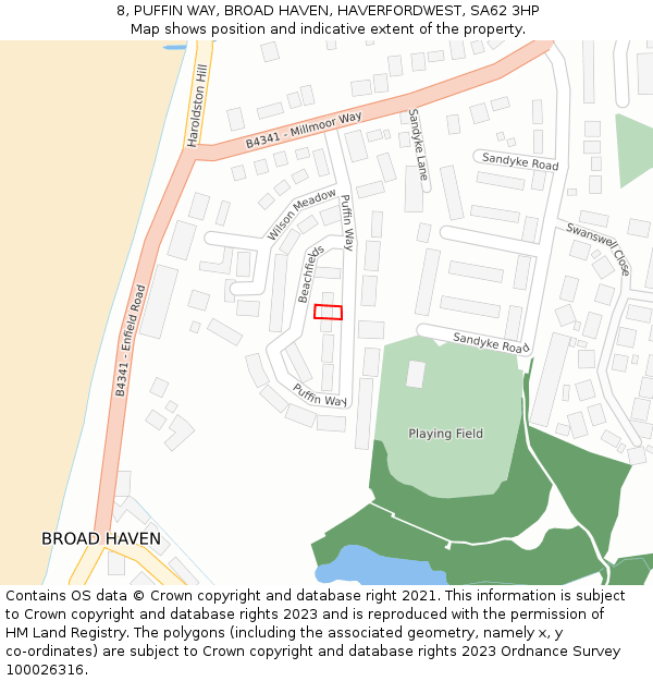 8, PUFFIN WAY, BROAD HAVEN, HAVERFORDWEST, SA62 3HP: Location map and indicative extent of plot