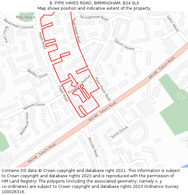 8, PYPE HAYES ROAD, BIRMINGHAM, B24 0LX: Location map and indicative extent of plot