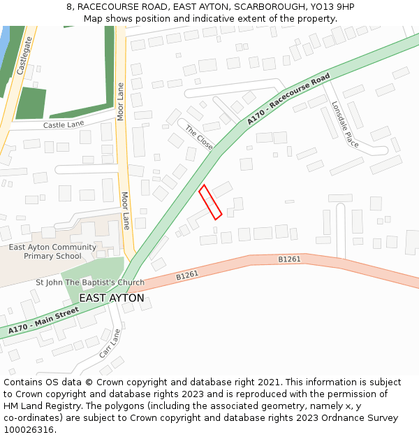 8, RACECOURSE ROAD, EAST AYTON, SCARBOROUGH, YO13 9HP: Location map and indicative extent of plot