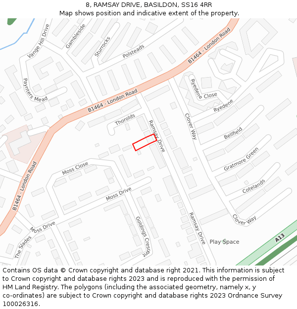 8, RAMSAY DRIVE, BASILDON, SS16 4RR: Location map and indicative extent of plot