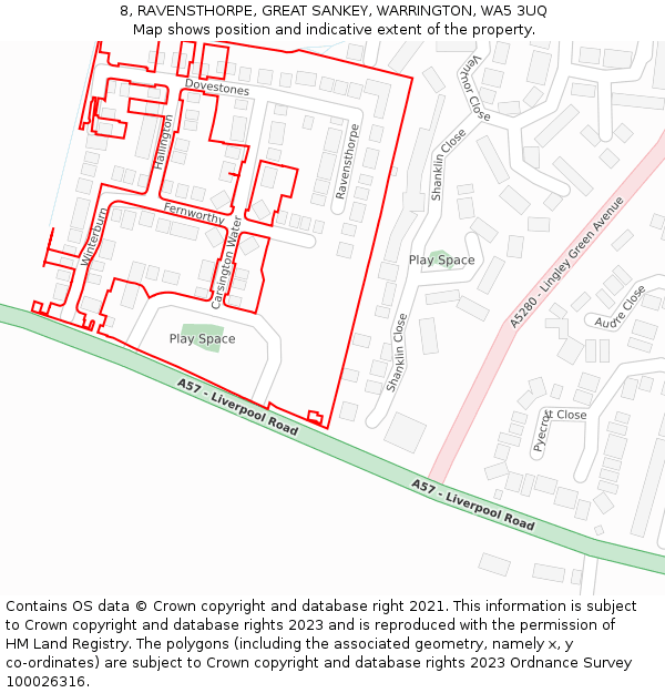 8, RAVENSTHORPE, GREAT SANKEY, WARRINGTON, WA5 3UQ: Location map and indicative extent of plot