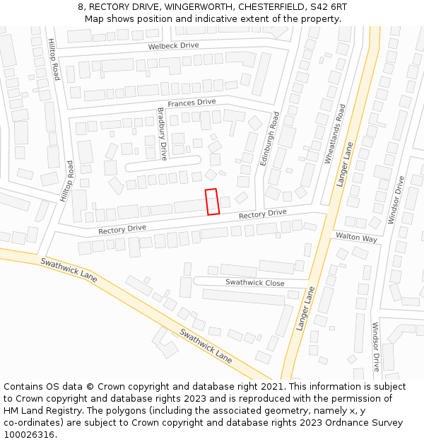 8, RECTORY DRIVE, WINGERWORTH, CHESTERFIELD, S42 6RT: Location map and indicative extent of plot