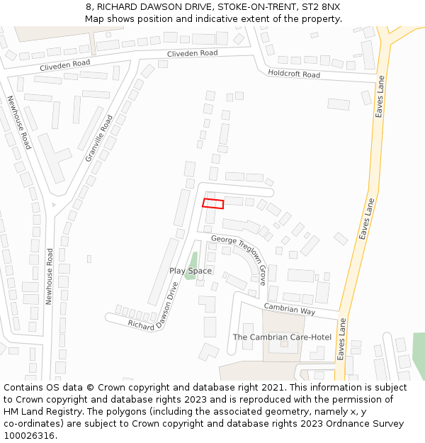 8, RICHARD DAWSON DRIVE, STOKE-ON-TRENT, ST2 8NX: Location map and indicative extent of plot