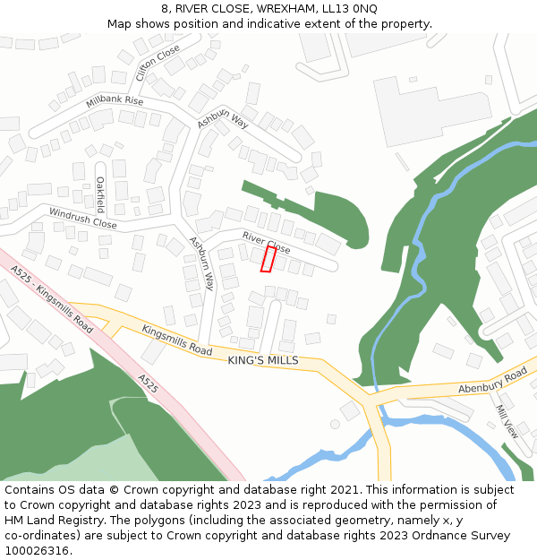 8, RIVER CLOSE, WREXHAM, LL13 0NQ: Location map and indicative extent of plot