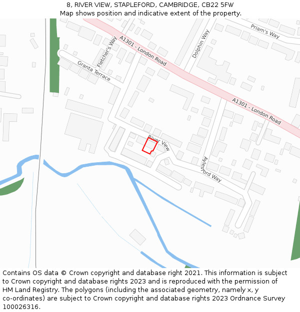 8, RIVER VIEW, STAPLEFORD, CAMBRIDGE, CB22 5FW: Location map and indicative extent of plot