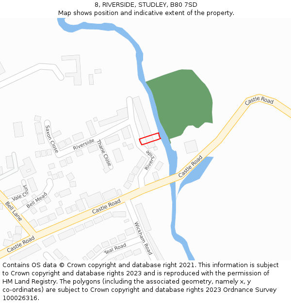 8, RIVERSIDE, STUDLEY, B80 7SD: Location map and indicative extent of plot