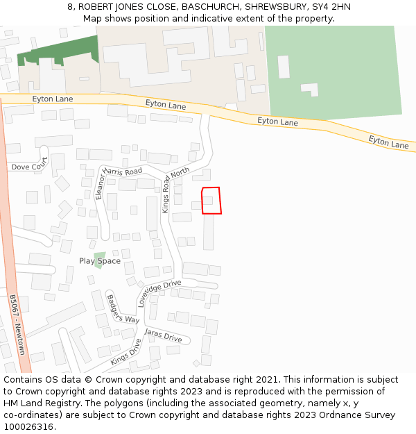 8, ROBERT JONES CLOSE, BASCHURCH, SHREWSBURY, SY4 2HN: Location map and indicative extent of plot