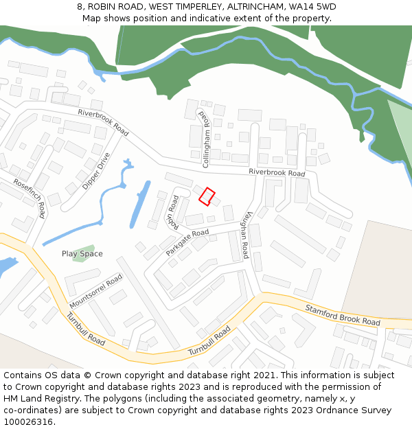 8, ROBIN ROAD, WEST TIMPERLEY, ALTRINCHAM, WA14 5WD: Location map and indicative extent of plot