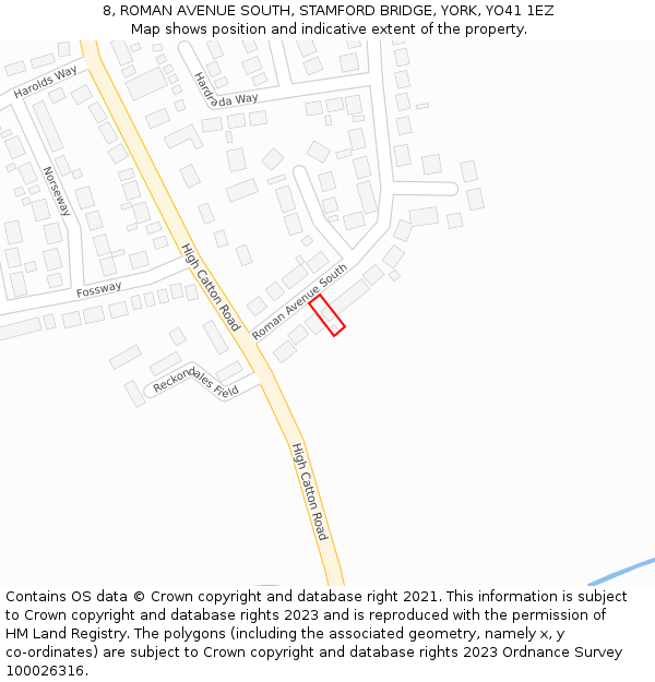 8, ROMAN AVENUE SOUTH, STAMFORD BRIDGE, YORK, YO41 1EZ: Location map and indicative extent of plot