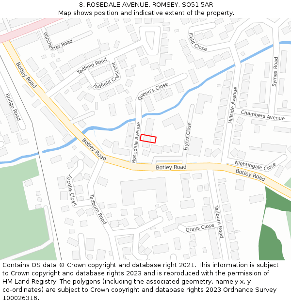 8, ROSEDALE AVENUE, ROMSEY, SO51 5AR: Location map and indicative extent of plot