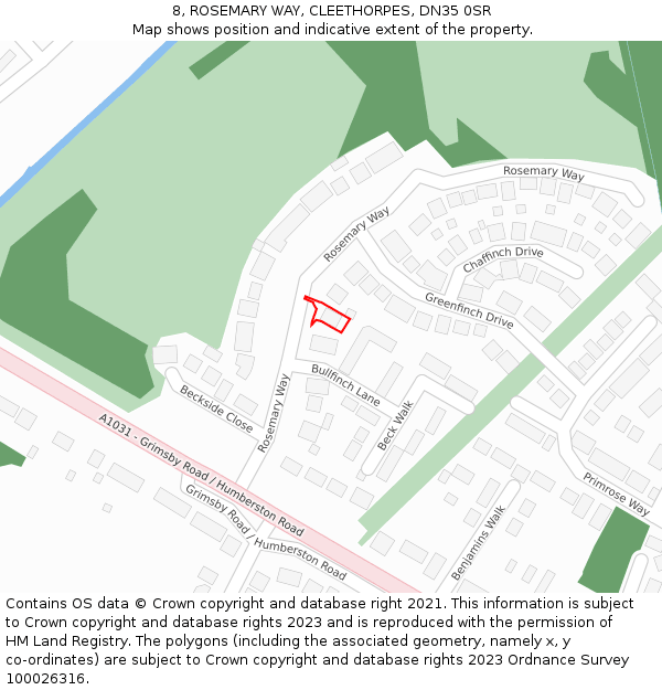 8, ROSEMARY WAY, CLEETHORPES, DN35 0SR: Location map and indicative extent of plot