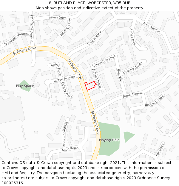 8, RUTLAND PLACE, WORCESTER, WR5 3UR: Location map and indicative extent of plot