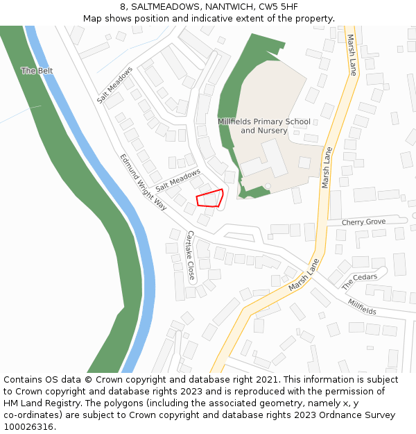 8, SALTMEADOWS, NANTWICH, CW5 5HF: Location map and indicative extent of plot