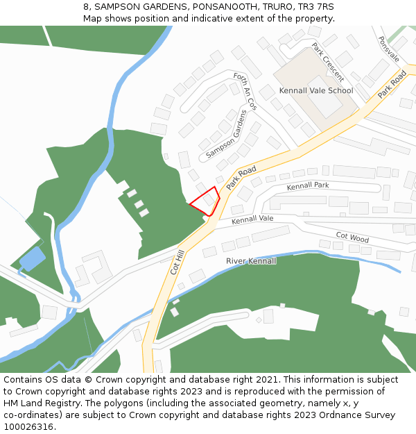 8, SAMPSON GARDENS, PONSANOOTH, TRURO, TR3 7RS: Location map and indicative extent of plot