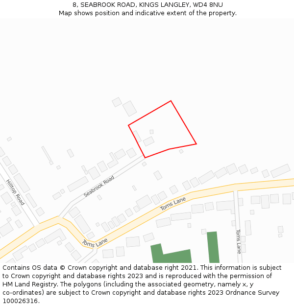 8, SEABROOK ROAD, KINGS LANGLEY, WD4 8NU: Location map and indicative extent of plot