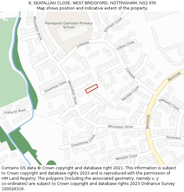 8, SEATALLAN CLOSE, WEST BRIDGFORD, NOTTINGHAM, NG2 6TA: Location map and indicative extent of plot