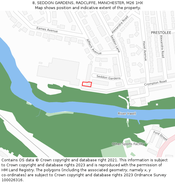 8, SEDDON GARDENS, RADCLIFFE, MANCHESTER, M26 1HX: Location map and indicative extent of plot