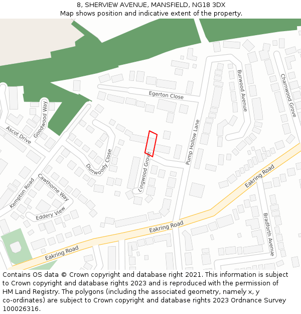 8, SHERVIEW AVENUE, MANSFIELD, NG18 3DX: Location map and indicative extent of plot