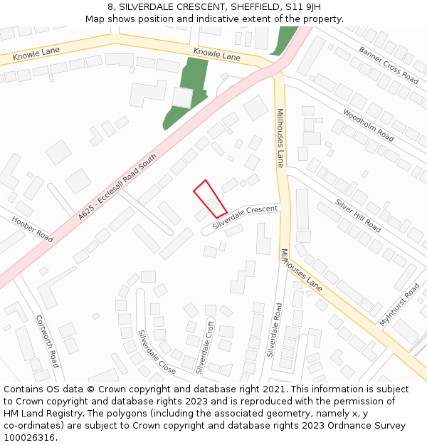 8, SILVERDALE CRESCENT, SHEFFIELD, S11 9JH: Location map and indicative extent of plot