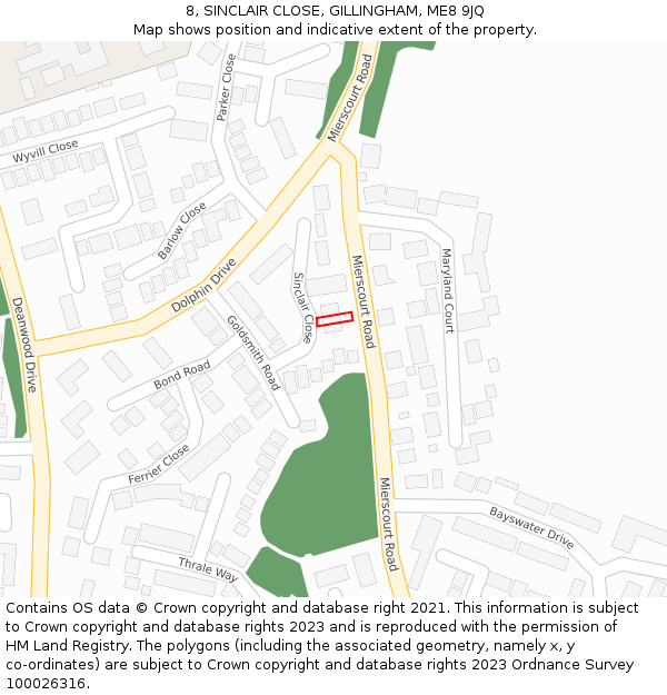 8, SINCLAIR CLOSE, GILLINGHAM, ME8 9JQ: Location map and indicative extent of plot