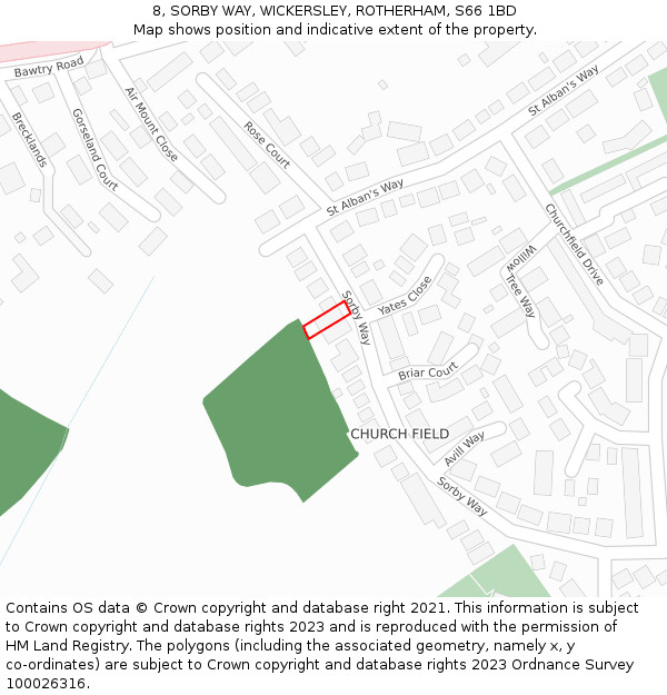 8, SORBY WAY, WICKERSLEY, ROTHERHAM, S66 1BD: Location map and indicative extent of plot