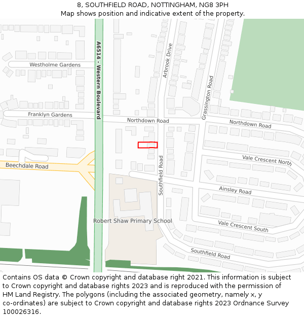 8, SOUTHFIELD ROAD, NOTTINGHAM, NG8 3PH: Location map and indicative extent of plot