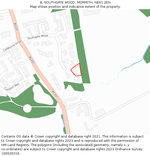 8, SOUTHGATE WOOD, MORPETH, NE61 2EN: Location map and indicative extent of plot