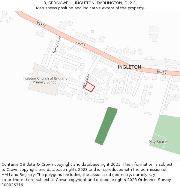 8, SPRINGWELL, INGLETON, DARLINGTON, DL2 3JJ: Location map and indicative extent of plot