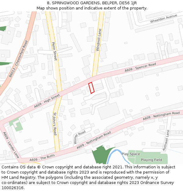 8, SPRINGWOOD GARDENS, BELPER, DE56 1JR: Location map and indicative extent of plot