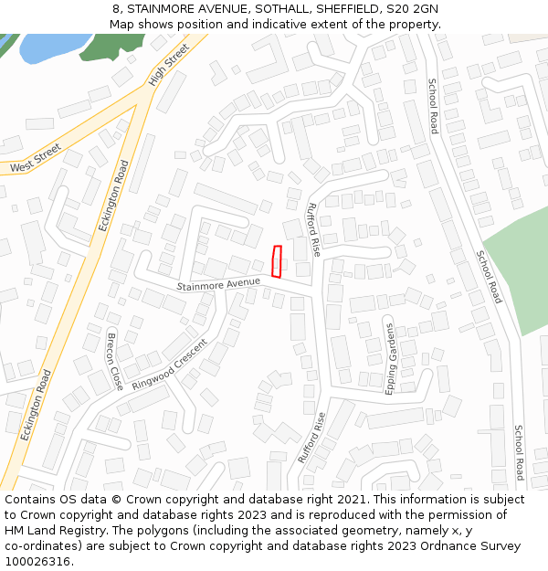 8, STAINMORE AVENUE, SOTHALL, SHEFFIELD, S20 2GN: Location map and indicative extent of plot