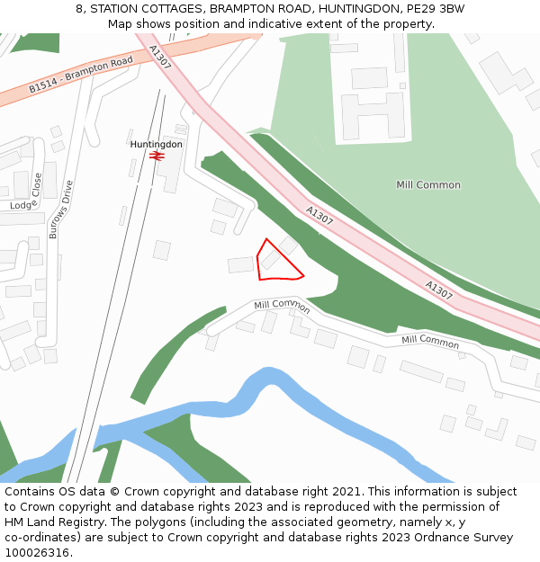 8, STATION COTTAGES, BRAMPTON ROAD, HUNTINGDON, PE29 3BW: Location map and indicative extent of plot