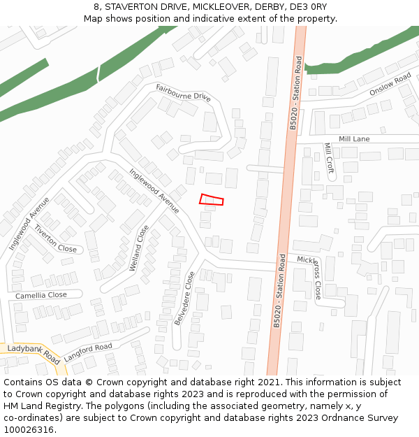 8, STAVERTON DRIVE, MICKLEOVER, DERBY, DE3 0RY: Location map and indicative extent of plot