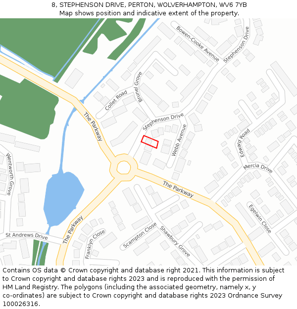 8, STEPHENSON DRIVE, PERTON, WOLVERHAMPTON, WV6 7YB: Location map and indicative extent of plot