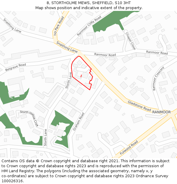 8, STORTHOLME MEWS, SHEFFIELD, S10 3HT: Location map and indicative extent of plot