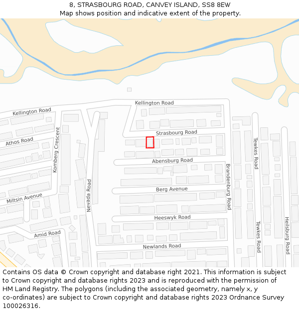 8, STRASBOURG ROAD, CANVEY ISLAND, SS8 8EW: Location map and indicative extent of plot