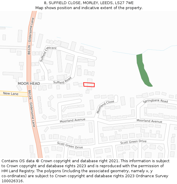 8, SUFFIELD CLOSE, MORLEY, LEEDS, LS27 7WE: Location map and indicative extent of plot