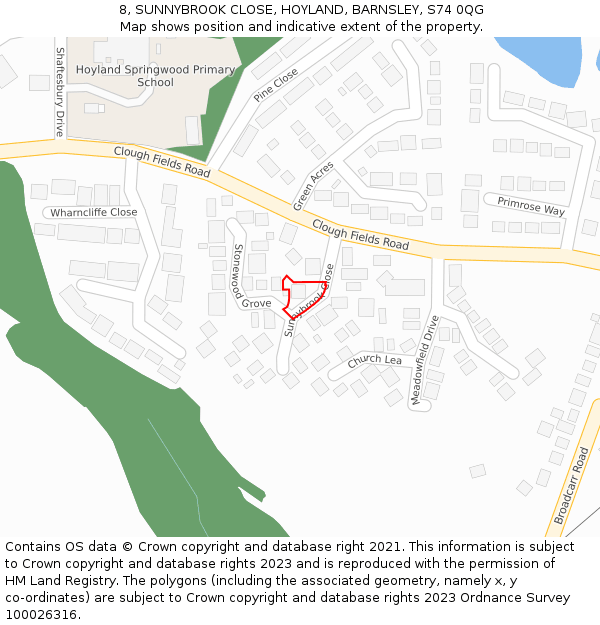 8, SUNNYBROOK CLOSE, HOYLAND, BARNSLEY, S74 0QG: Location map and indicative extent of plot