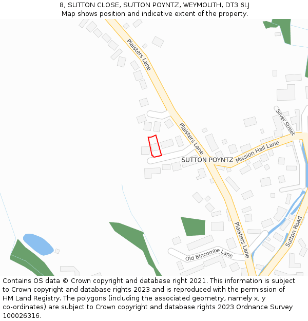 8, SUTTON CLOSE, SUTTON POYNTZ, WEYMOUTH, DT3 6LJ: Location map and indicative extent of plot