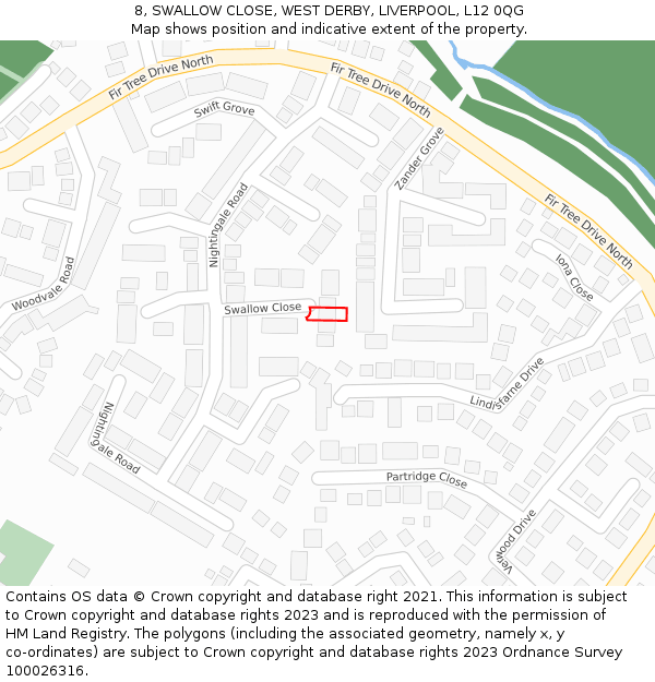 8, SWALLOW CLOSE, WEST DERBY, LIVERPOOL, L12 0QG: Location map and indicative extent of plot