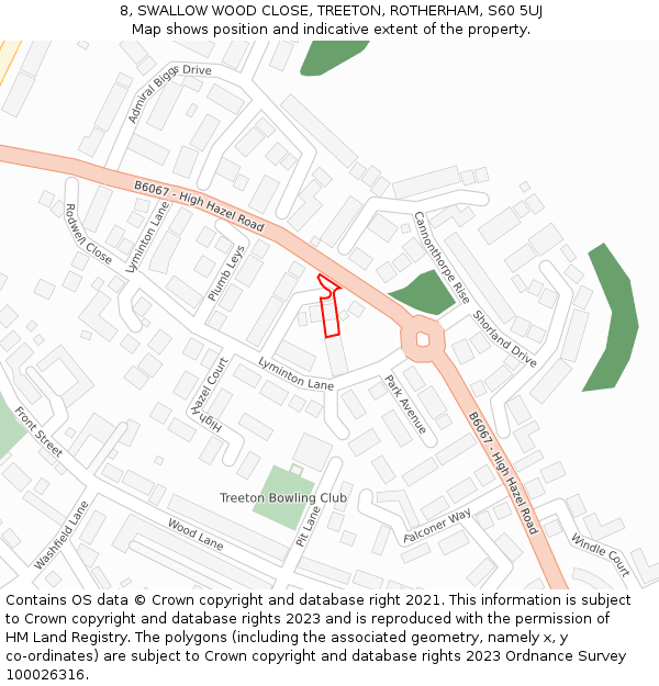 8, SWALLOW WOOD CLOSE, TREETON, ROTHERHAM, S60 5UJ: Location map and indicative extent of plot