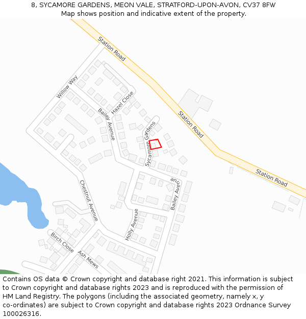 8, SYCAMORE GARDENS, MEON VALE, STRATFORD-UPON-AVON, CV37 8FW: Location map and indicative extent of plot